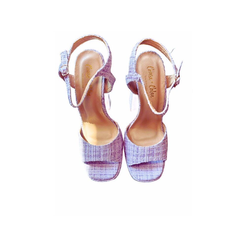 Chase + Chloe Womens Coquette Tweed Platform Heel Sandals Lavender NWB - Picture 2 of 9